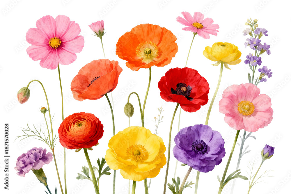 Fototapeta premium Colorful Wildflowers Watercolor Illustration Very good content.