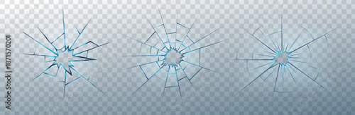 Realistic shattered glass effect with sharp shards and a bullet hole mark. This 3d texture features a broken car windshield or TV screen with transparent cracks, perfect for accident visualization.
