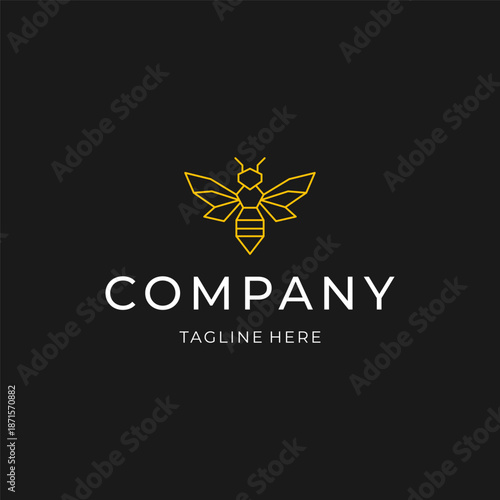 Honey bee line art logo with simple strokes symbolizing unity and productivity.