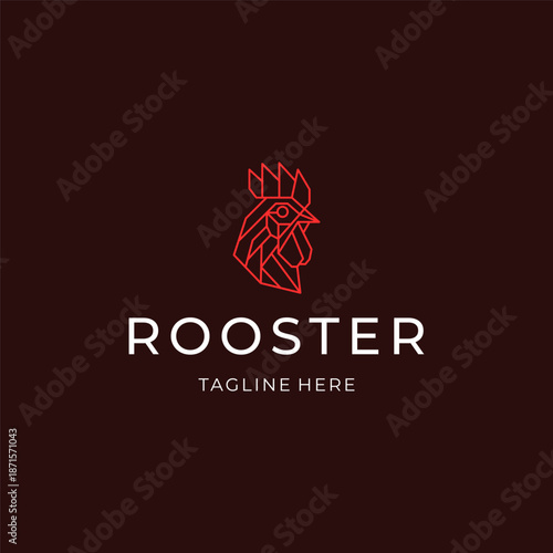 Rooster head line art logo with crisp strokes and a bold confident stance.