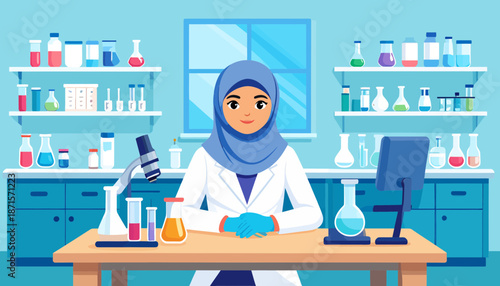 Female Scientist in Laboratory Setting Conducting Research and Experiments.