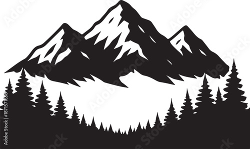 snow capped mountain scene silhouette vector art