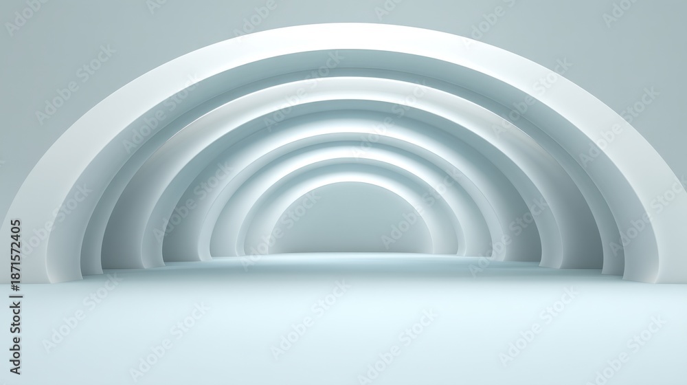 Obraz premium Minimalist White Archway Design with Soft Lighting and Curved Shapes for Modern Background or Photo Studio Environment