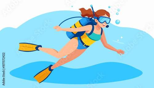 Woman Snorkeling in the Ocean with Scuba Gear.
