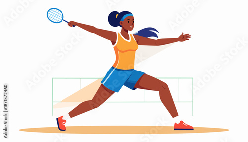 Female tennis player in action on the court.