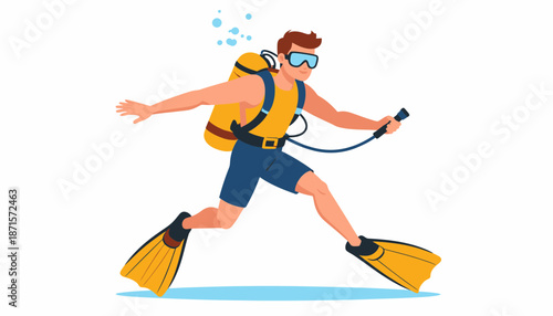 Man snorkeling in the ocean with scuba gear and flippers.