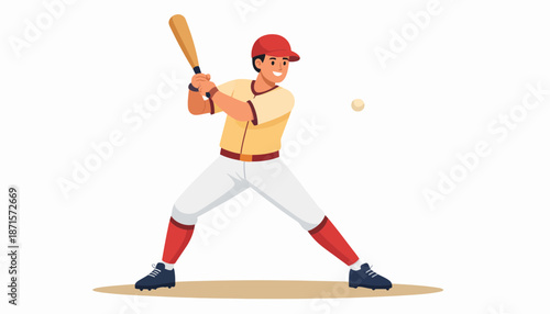 Baseball player in action swinging bat at ball.