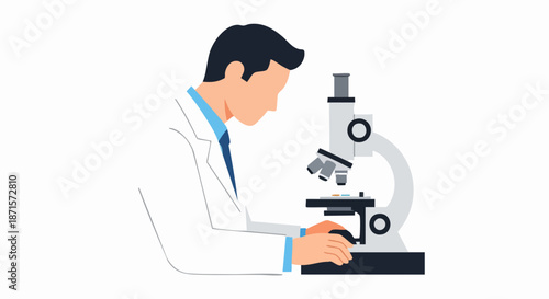 Scientist examining a sample under a microscope in a laboratory setting.