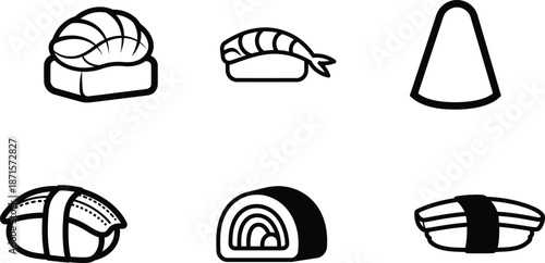 Sushi and maki rolls and cones Japanese food illustrations