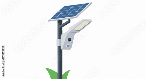 Solar Powered Street Light with Panel and LED Fixture.