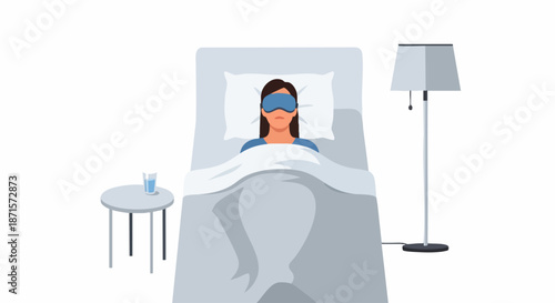 Woman sleeping peacefully in bed wearing a sleep mask.