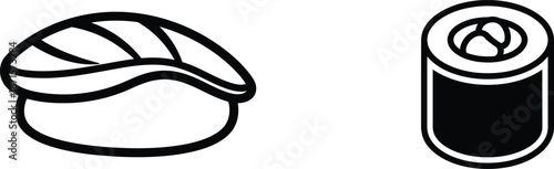 Sushi rolls and maki on white background