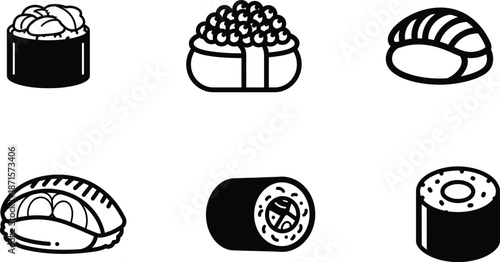sushi rolls and nigiri japanese food illustrations