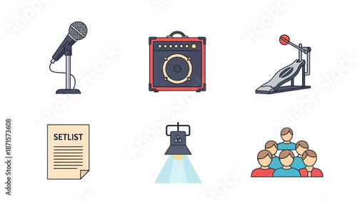 Music and Stage Equipment Icons Set.