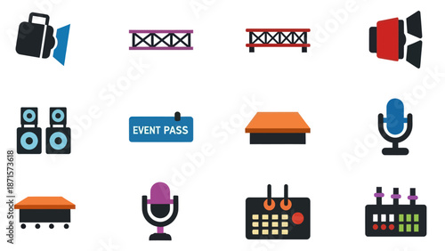 Event Equipment Icons Set for Public Speaking.