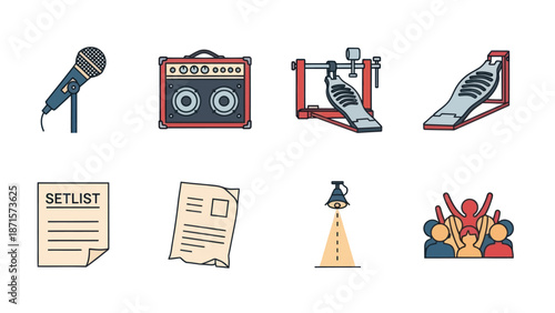 Music Icons Featuring Microphone and Equipment.