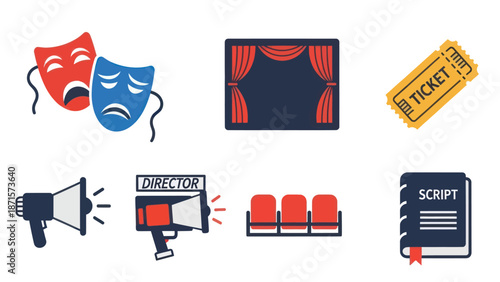 Theater Masks Ticket Megaphone Camera Script.