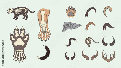 Dinosaur Foot Bones Claw Fossils Collection.