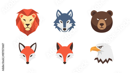 Collection of Various Animal Faces and Heads.