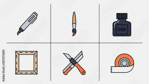 Assorted Art Supplies and Crafting Tools.