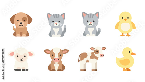 Cute Cartoon Animals in Various Poses.