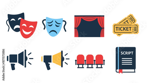 Theater Icons Representing Drama and Performance.