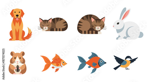Collection of various cartoon animals and fish.