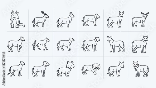 Dog Breeds Silhouette Profiles Various Poses.