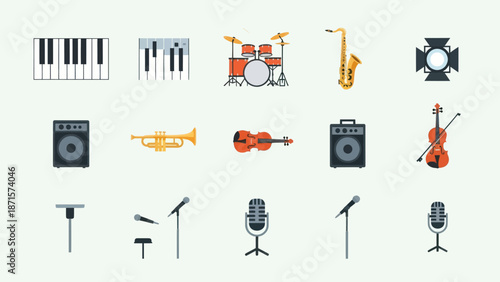 Collection of Music Instruments and Equipment Icons.