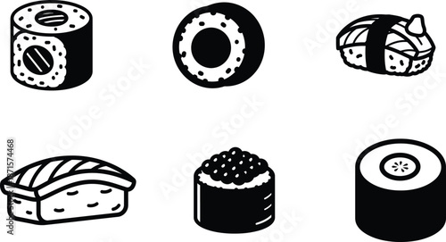 Various sushi pieces and rolls isolated on white background