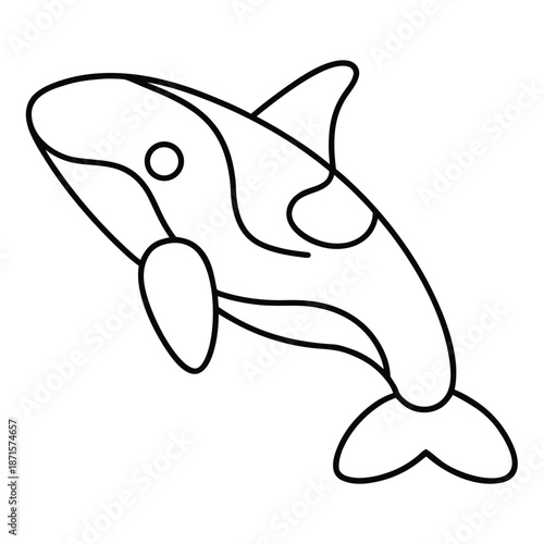 A simple line drawing of a killer whale against a white background.