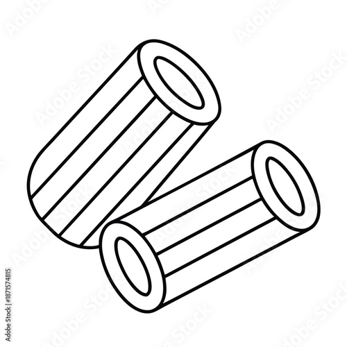 Two uncooked rigatoni pasta tubes are shown in a simple outline drawing.