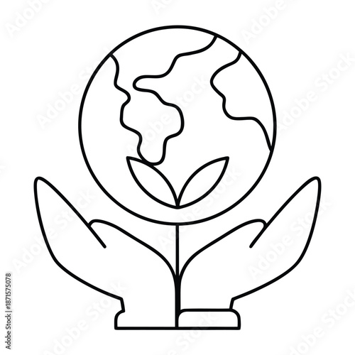 Two cupped hands gently hold a blooming sprout with the Earth above it.