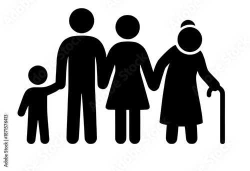 Family generation icon showing child parents and elder holding hands for Eid al-Fitr gathering activities and lineage concept vector illustration isolated on white