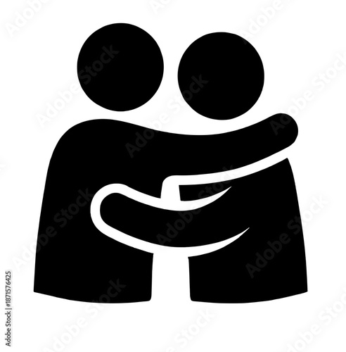 Silhouette icon of two people hugging each other as symbol of forgiveness and greeting activities during Eid al-Fitr celebration and family reunion vector illustration