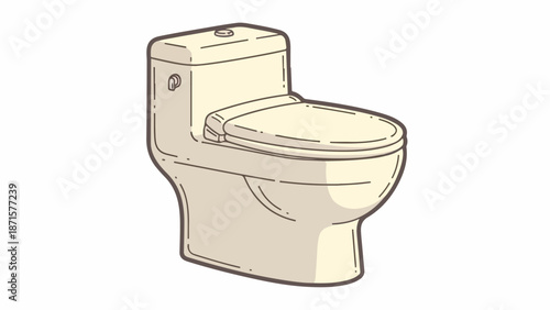 A beige-colored toilet with a closed lid and tank, depicted in a simple line drawing style against a white background.