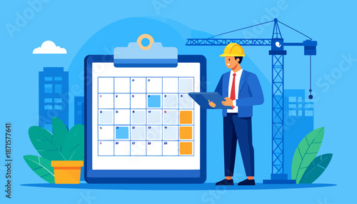 Construction Planning and Scheduling with Calendar and Crane.
