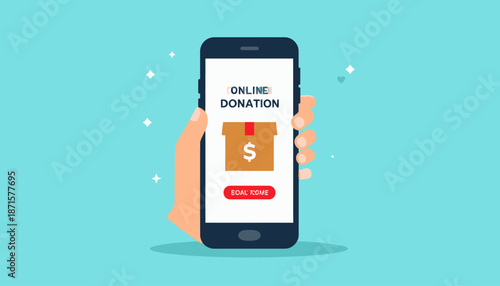 Hand holding smartphone with online donation screen displayed.