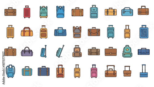 Assorted Cartoon Style Suitcases and Luggage.