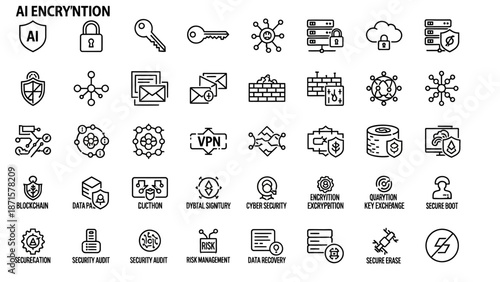 Collection of AI Encryption Icons and Symbols.