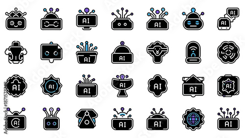 Collection of Artificial Intelligence Icons.
