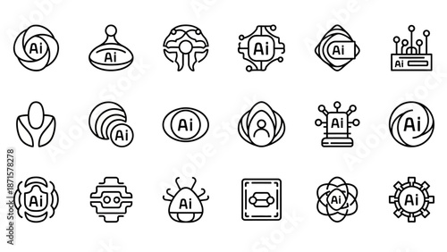 Collection of Artificial Intelligence Icons and Symbols.