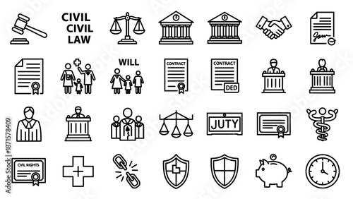 Collection of Black and White Legal Icons.