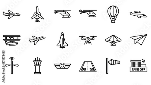 Collection of Aviation and Travel Icons.