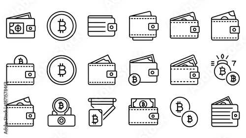 Bitcoin Wallet Icons Set Digital Currency.