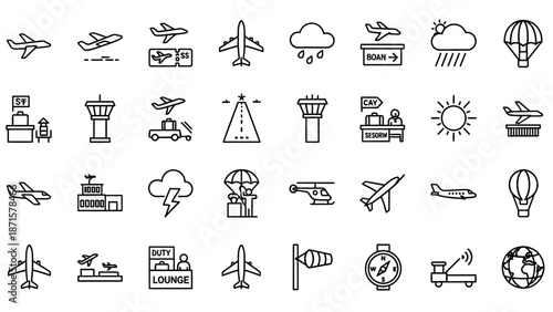 Collection of Aviation and Travel Icons.