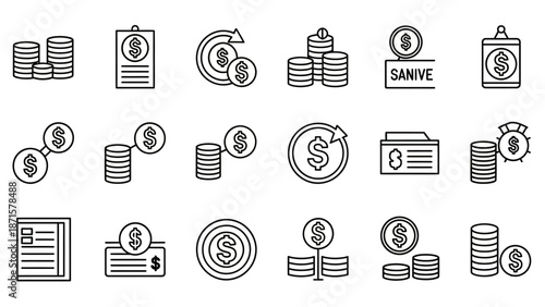 Black and White Finance Icons Set.