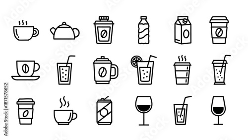 Collection of Beverage Icons in Simple Style.