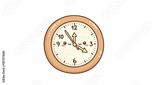 A simple illustration of an analog clock with a cream face and brown frame on a white background.