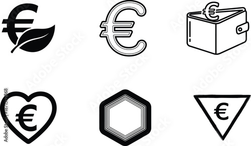 Black and white euro currency symbols and icons